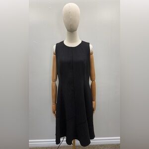 Anne Klein Black Pinstripe Sleeveless Dress Size 14 Flare Hem